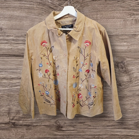 vintage Jackets & Blazers - dialogue 12 vintage leather suede embroidered boho shirt jacket